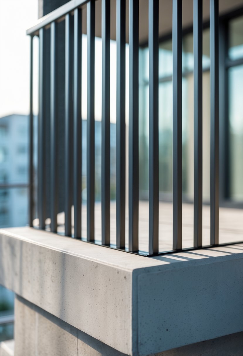 16 Unique Balcony Grill Designs You’ve Never Seen Before! 8 A balcony with a concrete base and sixteen vertical metal bars forming a grill.