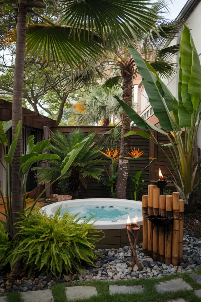Tropical Garden Jacuzzi with Lush Plantings