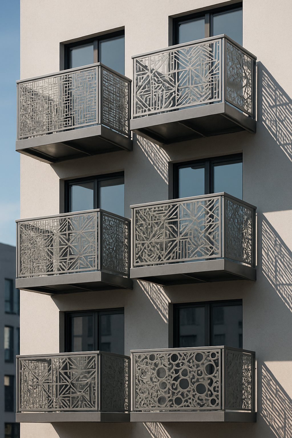 Geometric patterned metal balconies