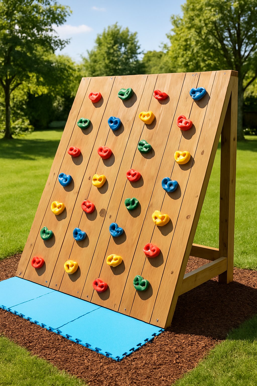 Install a backyard climbing wall with hand grips