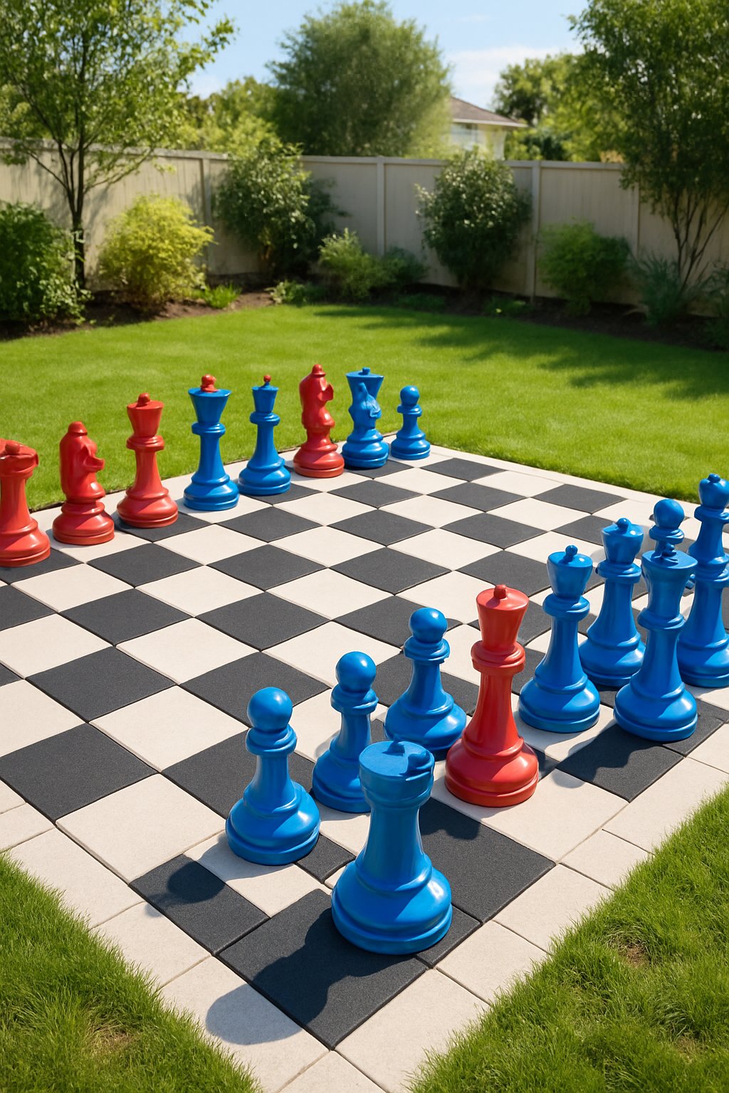 Set up a life-sized outdoor chess board