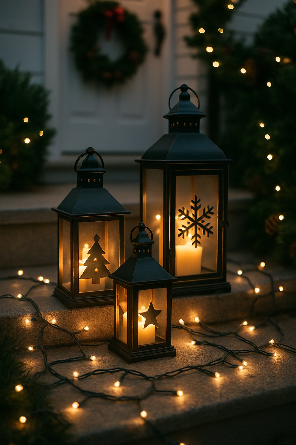 Outdoor lanterns with Christmas motifs