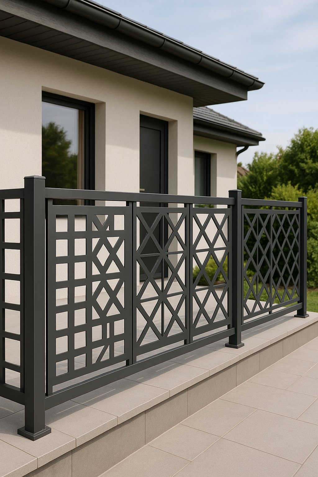 Metal fences with geometric patterns